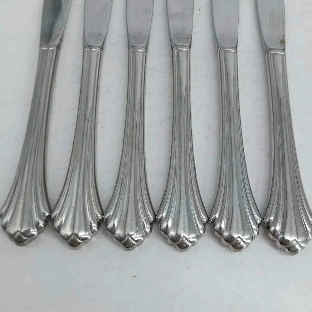 6X BK Oneida Bancroft Butter Knives Glossy Stainless Steel Flatware